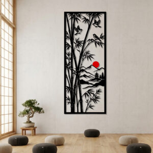 Mont Fuji & Bambous – Panneau mural japonais en métal